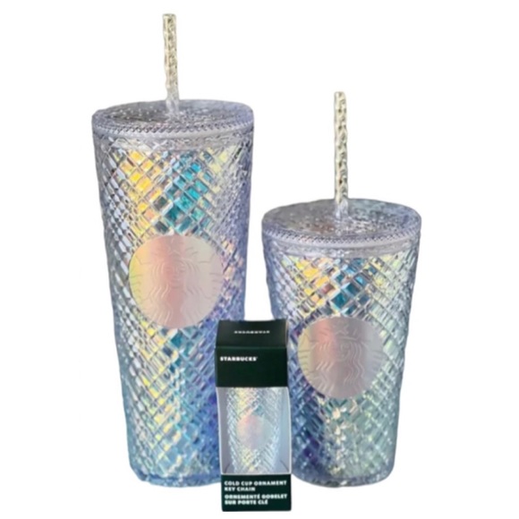NEW Starbucks Iridescent Unicorn Bling Jeweled Set Venti, Grande & Keychain - Picture 1 of 7